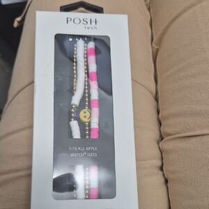 NEW-'-Pink and Gold Beaded Watch Band Only.